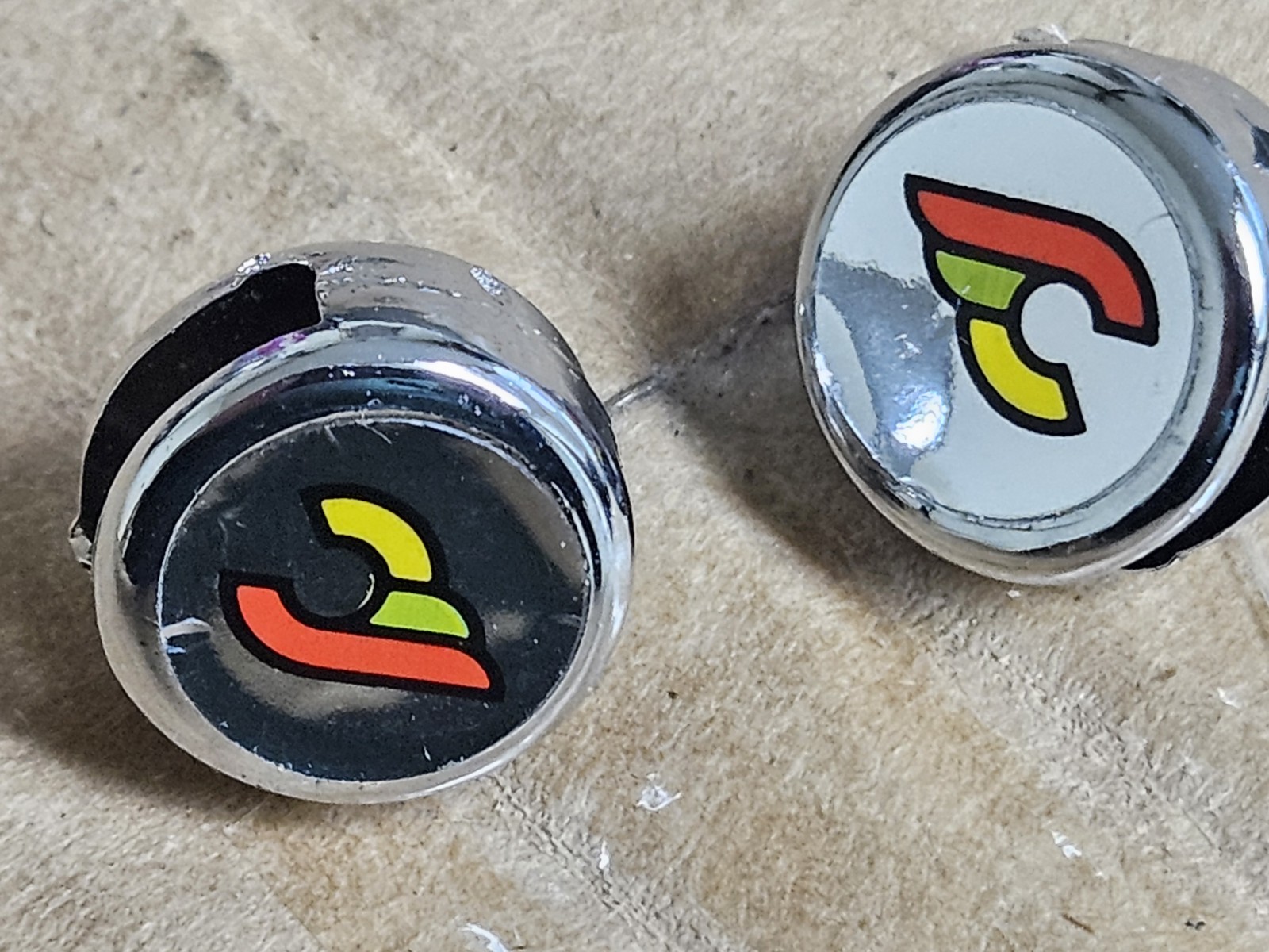 Vintage NOS Pair Toe Strap Pedal BUTTON – End Caps, marked Cinelli sign.
