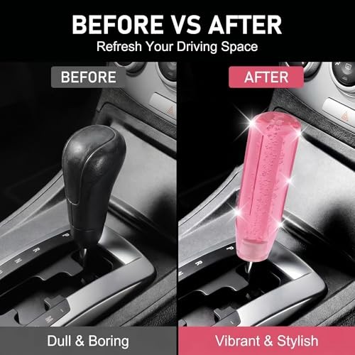 1 PC Car Shift Knob, 1.89 x 5.91 Inches Crystal Pink Acrylic Gear Shift Knob,