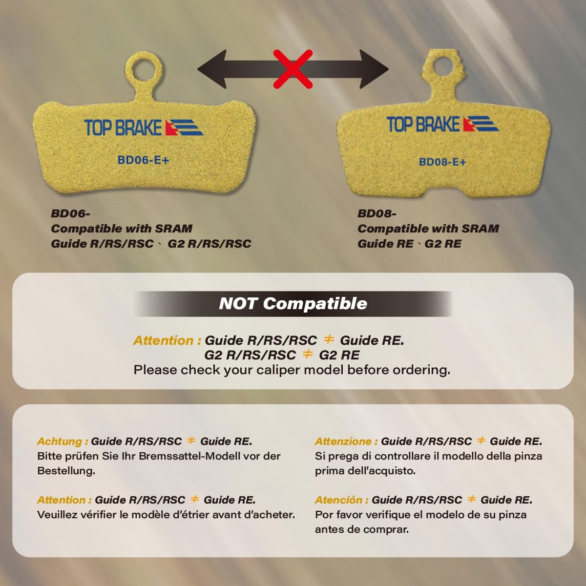 TOP BRAKE Disc Electric Bike Brake Pads for AVID SRAM 1.60*1.11 (in), Gold