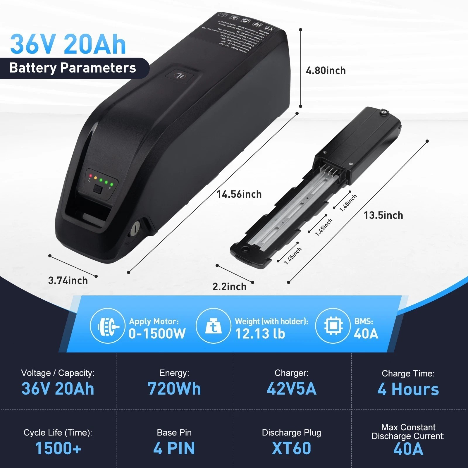 36V 48V 10AH/15AH/20AH Electric Bicycle lithium battery w/ USB Port ≤1800W Motor
