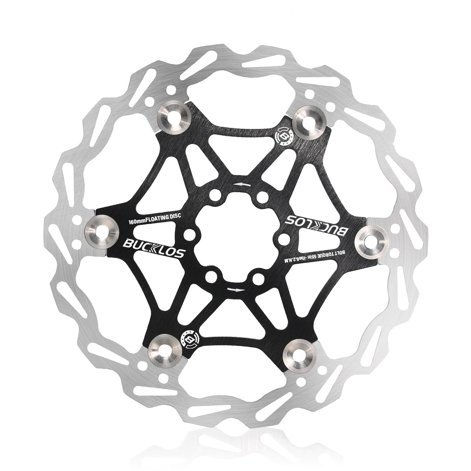 BUCKLOS 160mm 180mm 203mm Floating Disc Brake Rotor, Stainless 160mm, Black