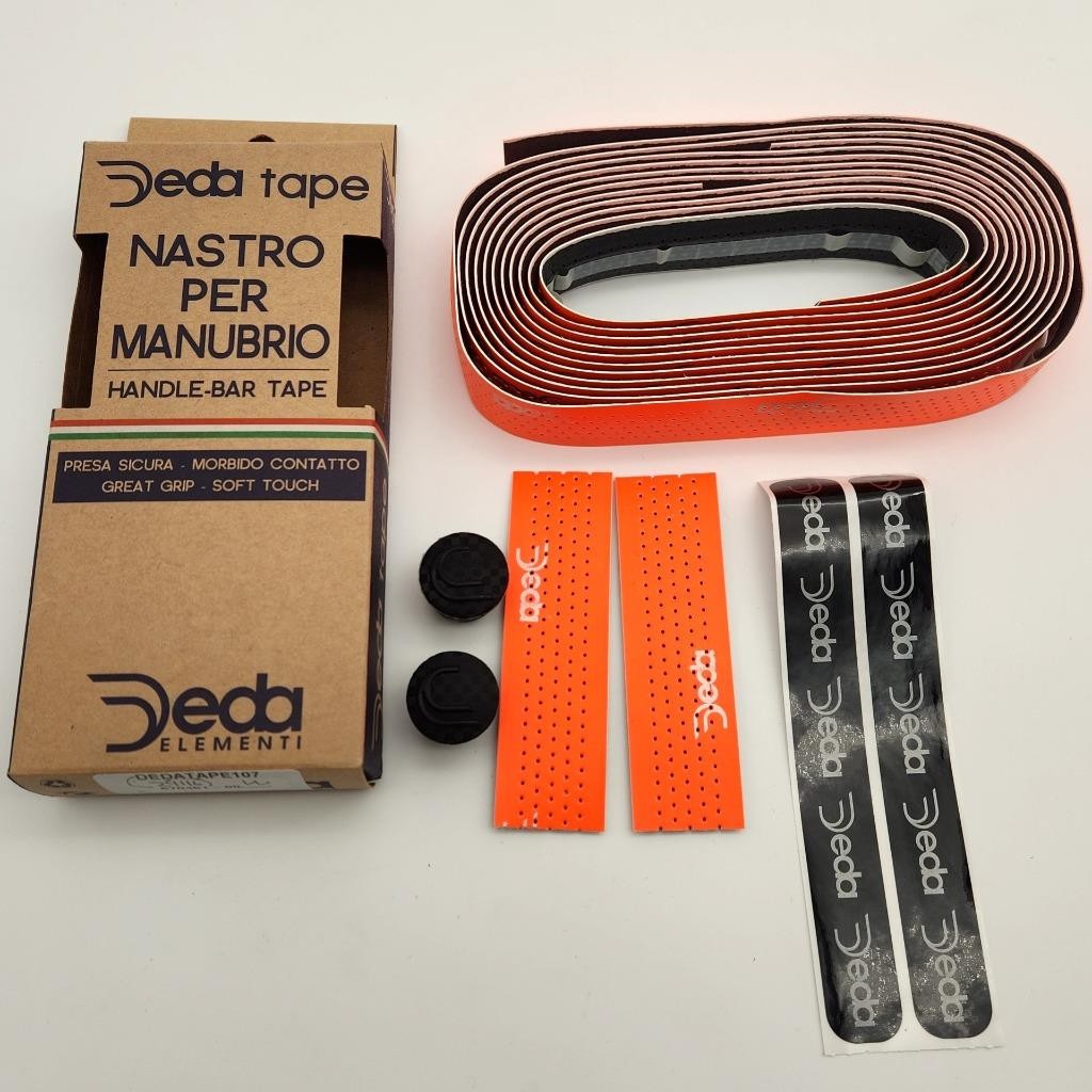 Deda Elementi Fluo Ribbon Bicycle Handlebar Fluo Orange Tape W/ Plugs OPEN
