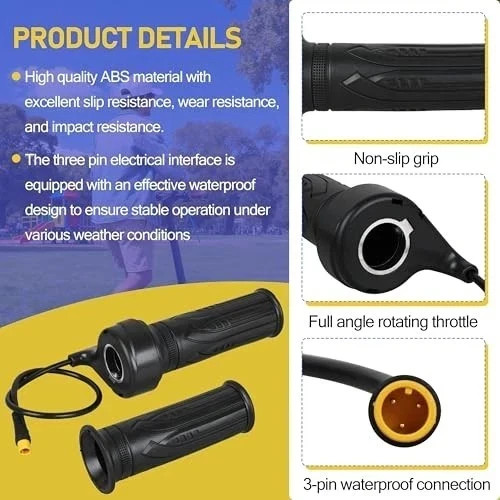 20X 3 Pin Full Twist Ebike Throttle, Universal 12V-72V for Electric Bicycle