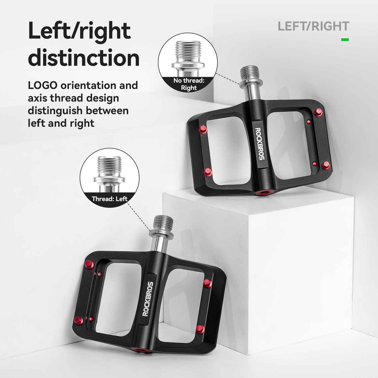 ROCKBROS Bicycle Pedals Black Flat MTB Pedals Magnesium Alloy 3 Bearings Durable
