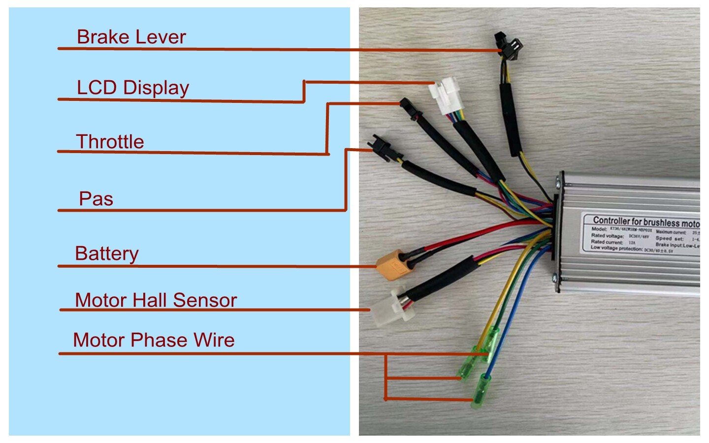 36V/48V15A KT Brushless DC Motor Controller Ebike+KT-LCD8H/KT-LCD3 Display