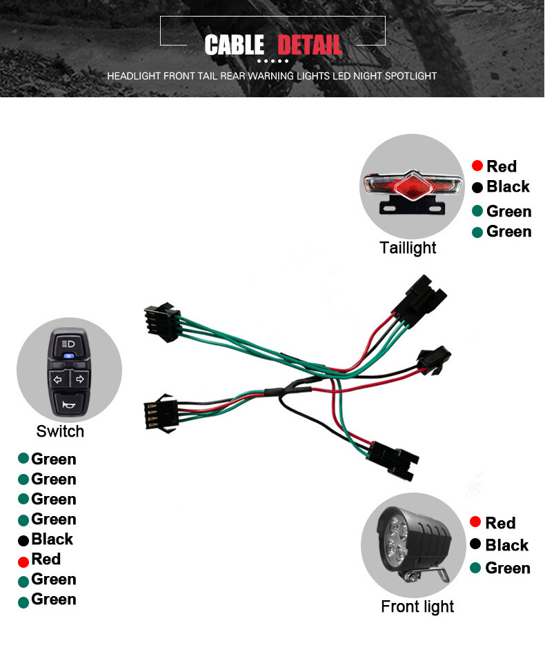 36V/48V/52V/60V 3 in 1 E-Bike Light set Headlight & Tail Light with Horn Switch
