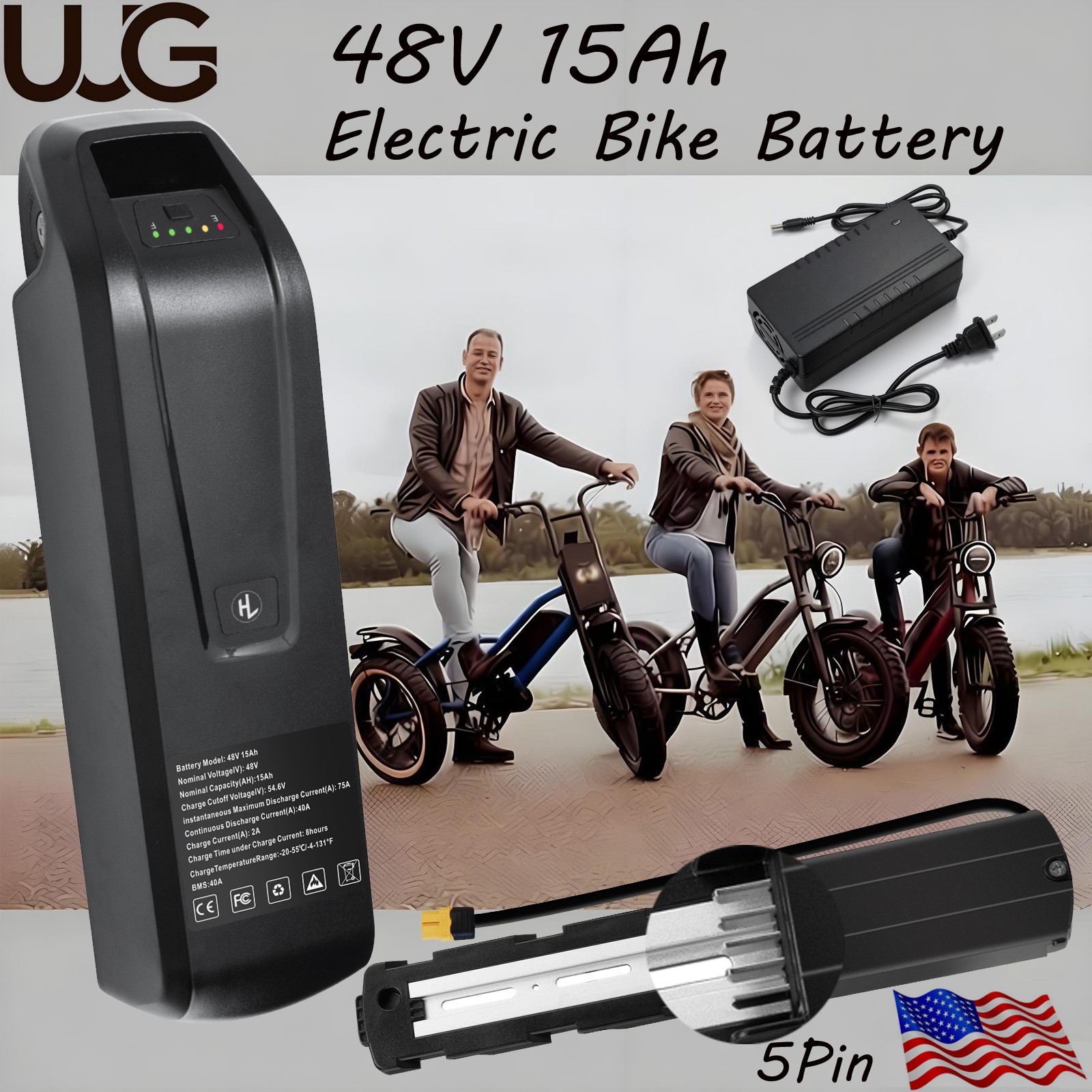 UUG 48V 10Ah/15Ah/20Ah 200-1500W Electric Bicycle Bike Ebike Lithium Battery BMS