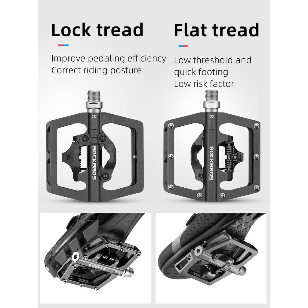 ROCKBROS Bike Pedals SPD Lock Pedals Non-Slip MTB 2 in 1 Dual Function Pedals