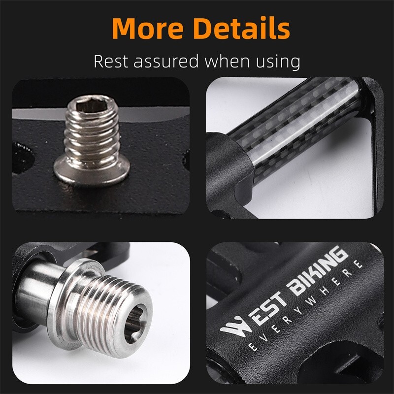 WEST BIKING Bicycle Pedals Titanium Carbon Fiber Axle 3 Bearing Bike Flat Pedals