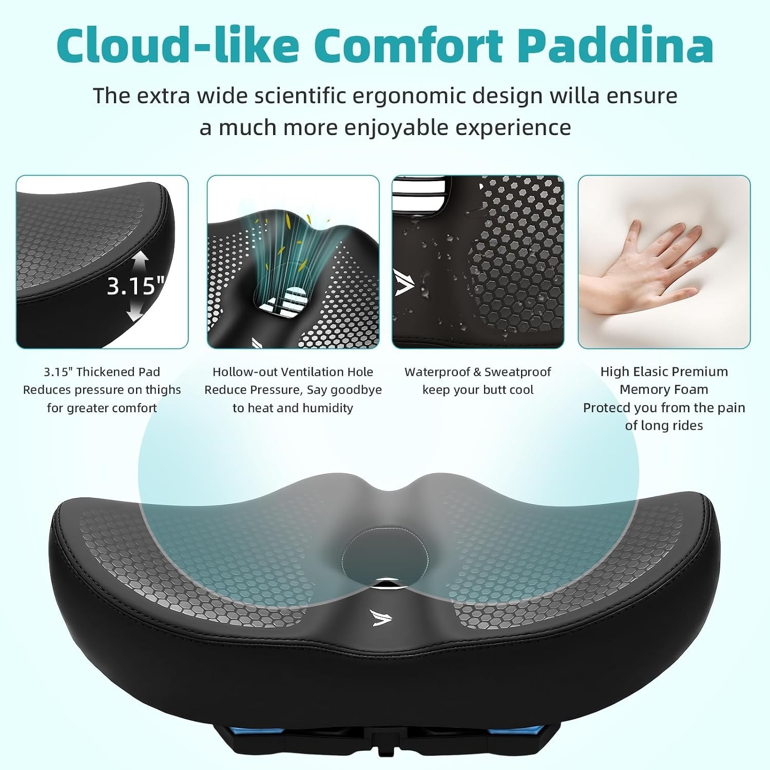 Extra Wide Noseless Bike seat Cushion for Men Women Memory Foam Filling Large…