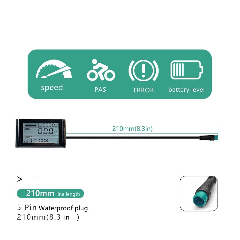 E-Bike SW900 LCD Display 24V/36V/48V/60V LCD Meter Panel Display WP Plug.