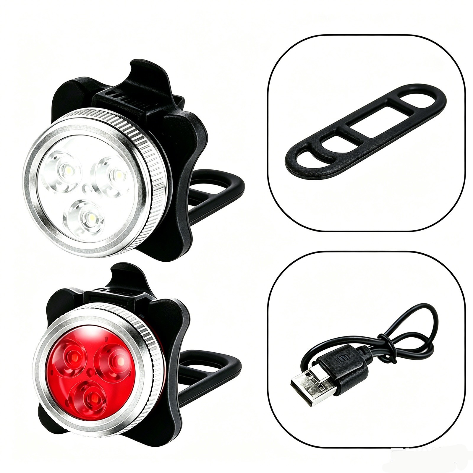 2 Sets USB Rechargeable LED Bike Lights Front and Rear Waterproof Cycling Lamp