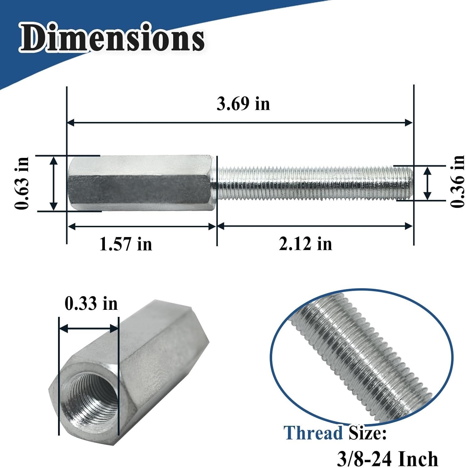 2 Pcs Shock Extension, Length of Shock Extension is 3″, Thread Size 3/8-24 In…
