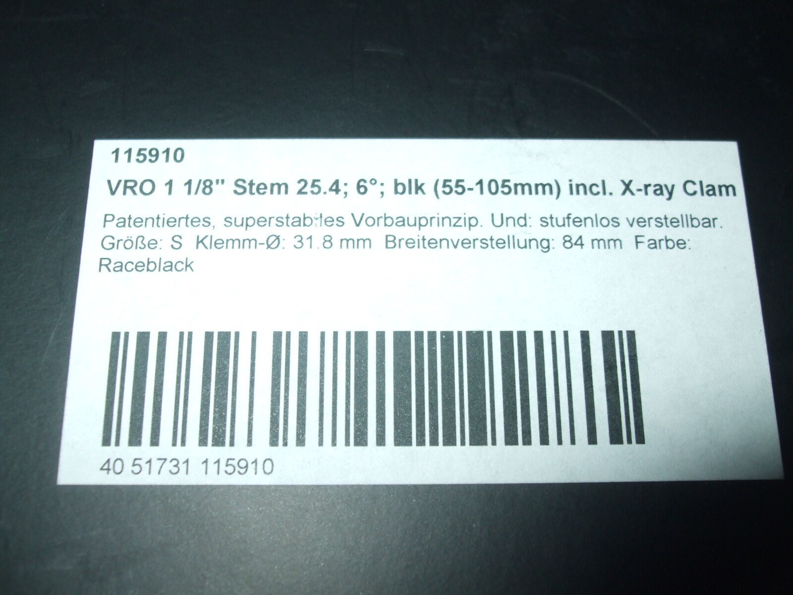 Syntace VRO 55-105mm Short T-Stem & X-Ray Clamps