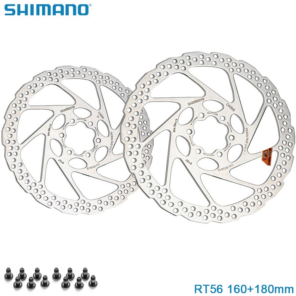 Shimano SM-RT56 Disc Brake Rotor Set 160mm + 180mm 6-Bolt MTB Bicycle w/ Bolts