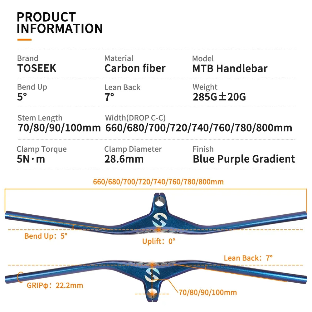 Mountain Bike Carbon Integrated Handlebar And Stem 28.6 mm 17 Degree Riser Bar
