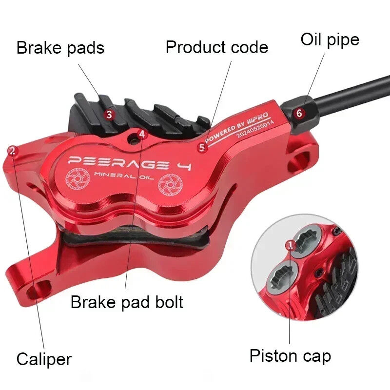 4-piston MTB Bicycle Hydraulic Brakes Mineral Oil Disc Brake Caliper 800/1550mm