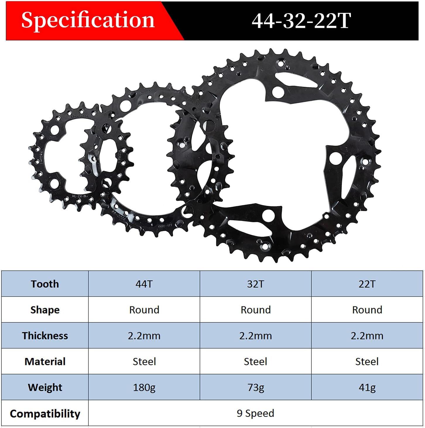 64/104 BCD Bike Chainring Set with Pin, Steel CNC Alloy Double/Triple MTB Chainr