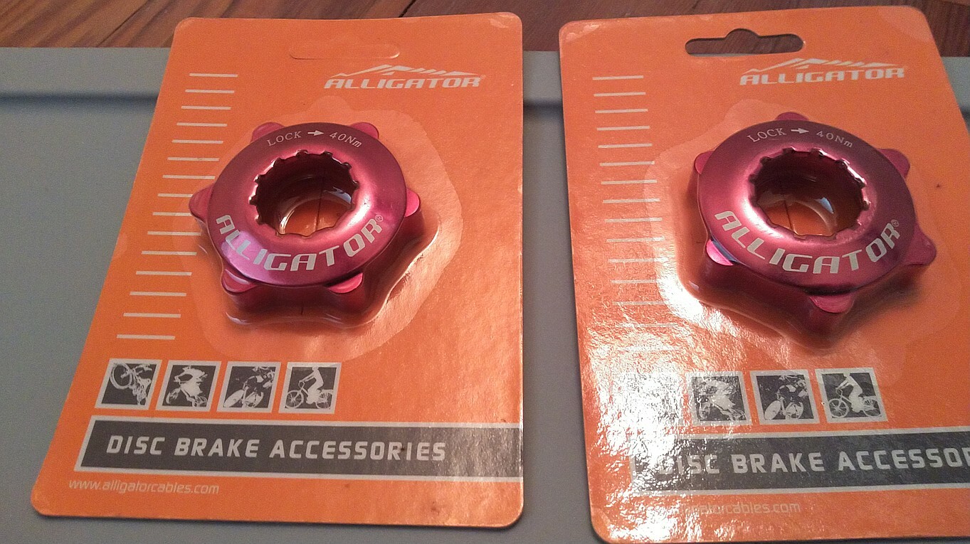 TWO Alligator Disc Brake Center Lock Hub Adapters For 6 Bolt Rotor, Red