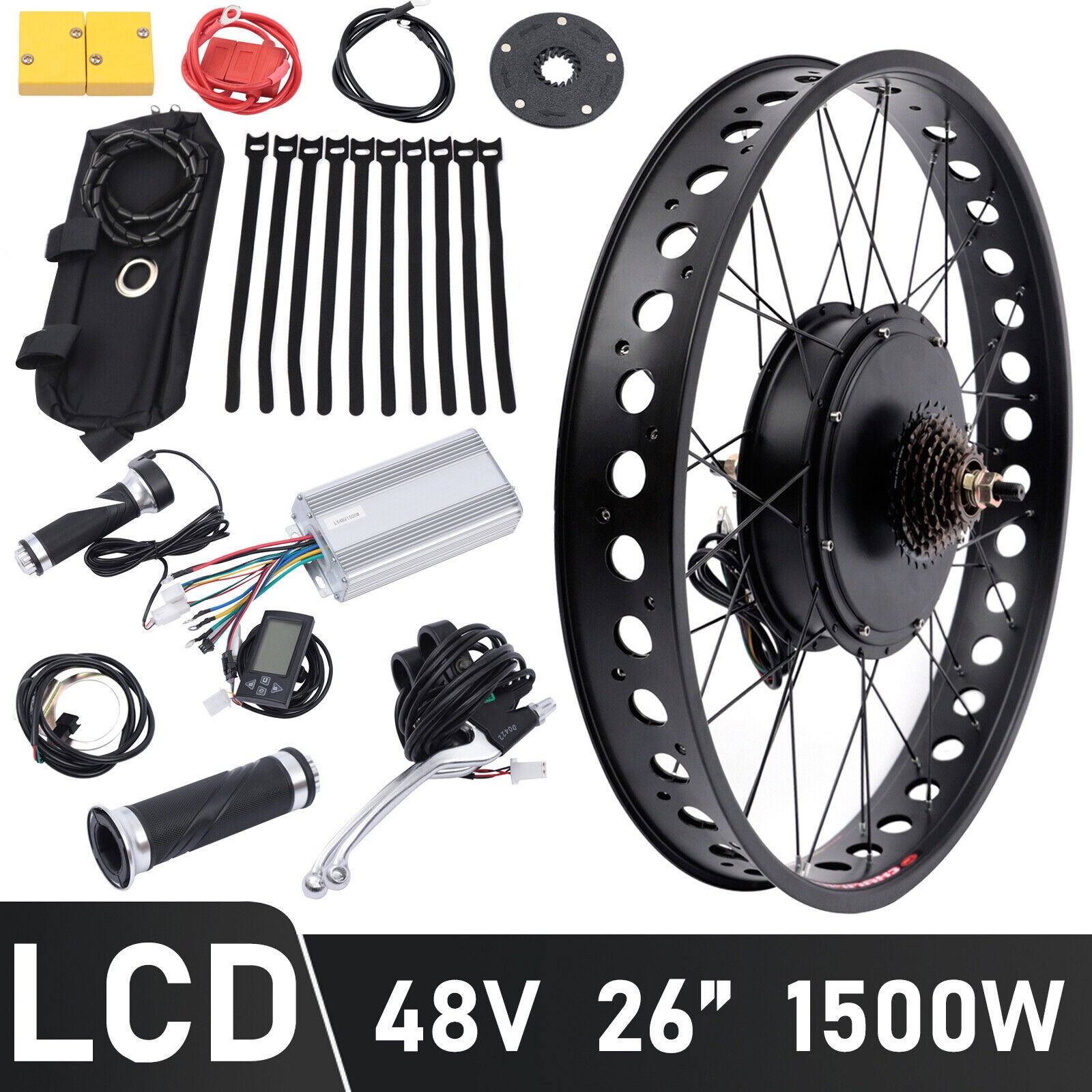 26″ 48V 1500W E bike Fat Tire Bicycle Rear Hub Motor Conversion Snow Wheel Kit