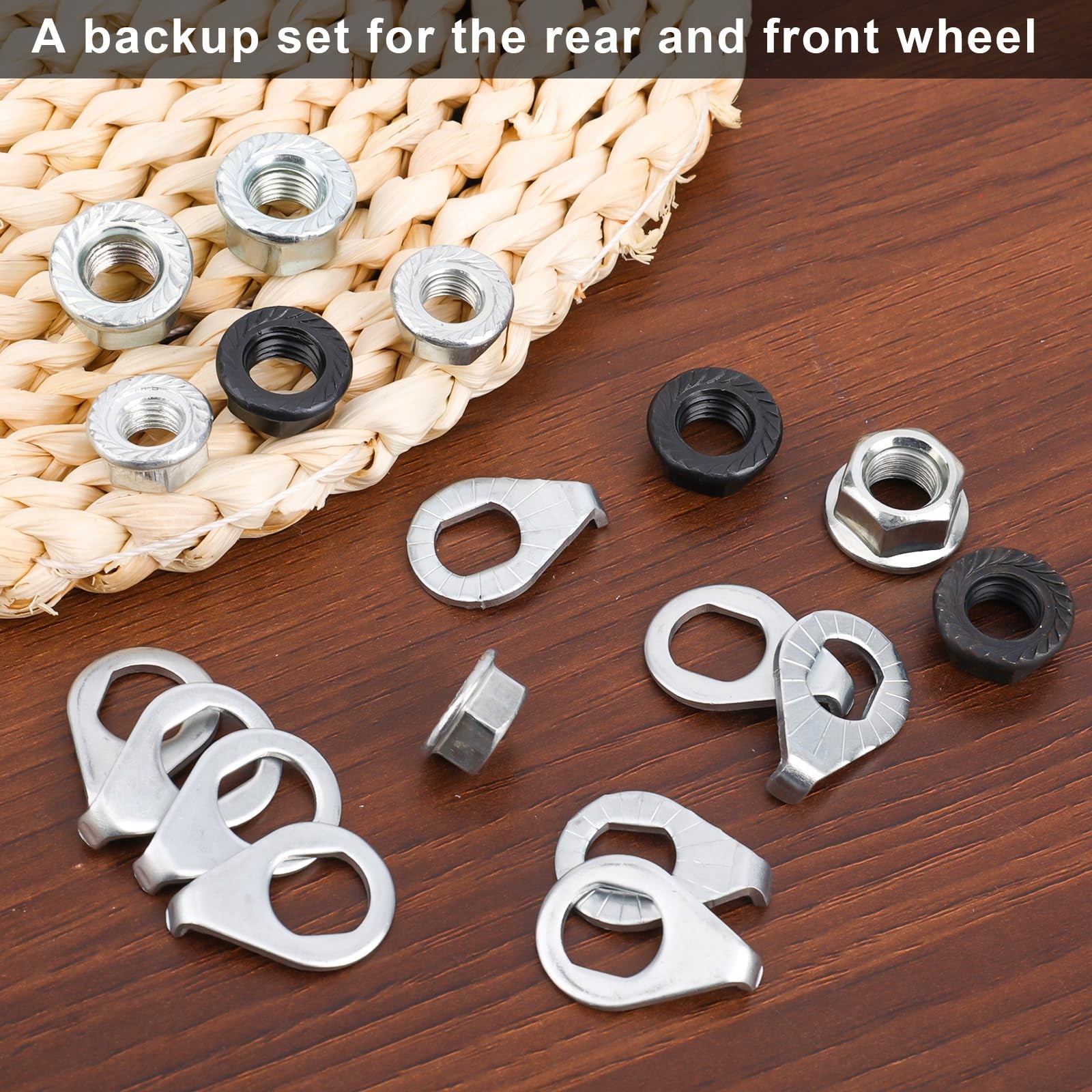 Bike Wheel Axle Nut and Bicycle Hub Safety Washer Kit, Flanged Nuts Parts Access