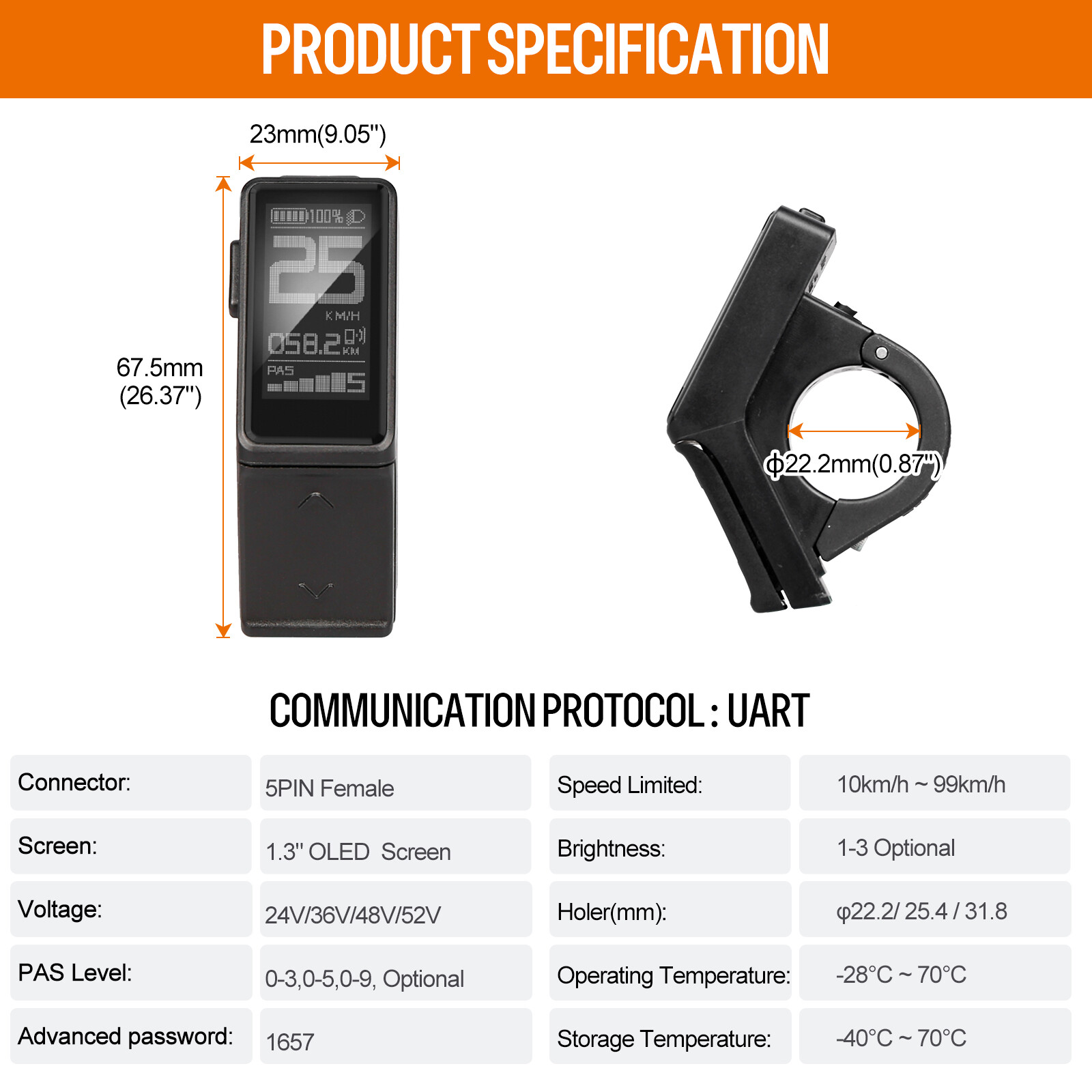 Electric Bike Multi Display EKD01 P860ML UART for Bafang BBS HD Mid Drive Motor