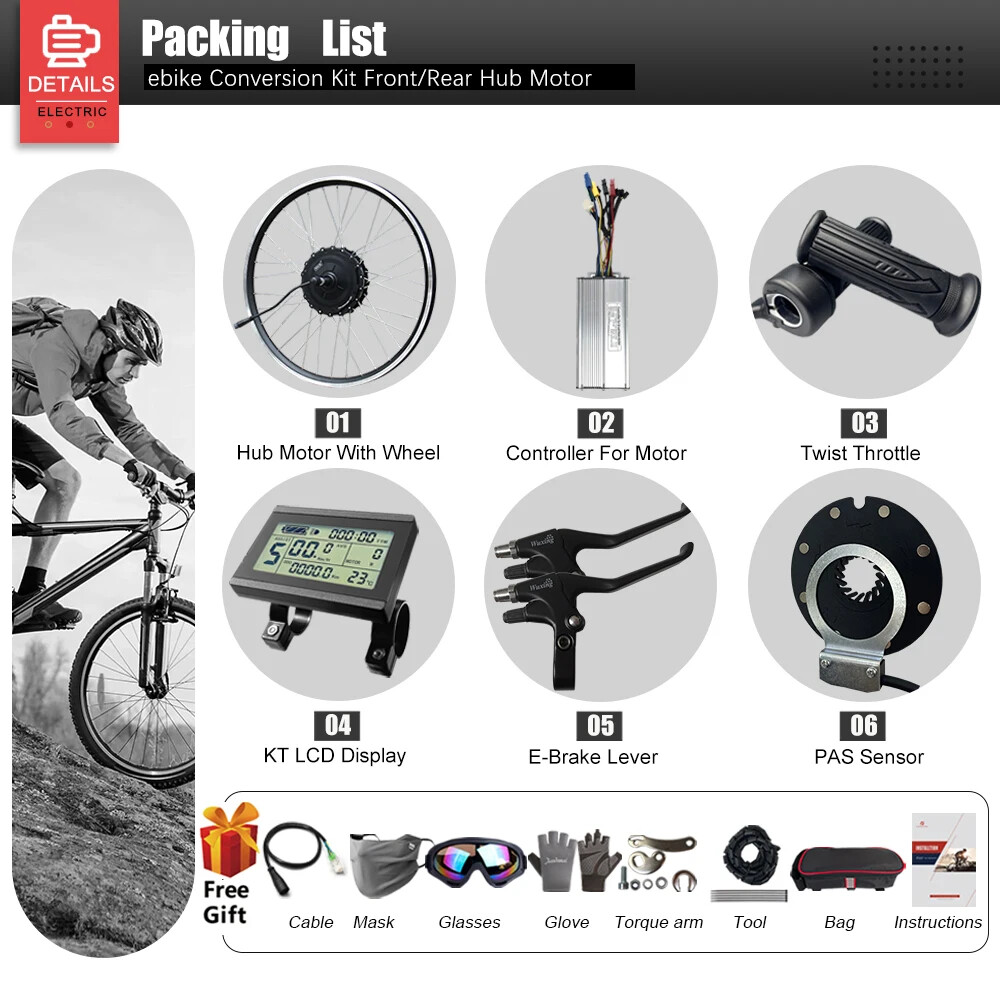 E-bike Conversion Kit 48V 750W Brushless Rear Hub Motor Wheel 20-29Inch 700C