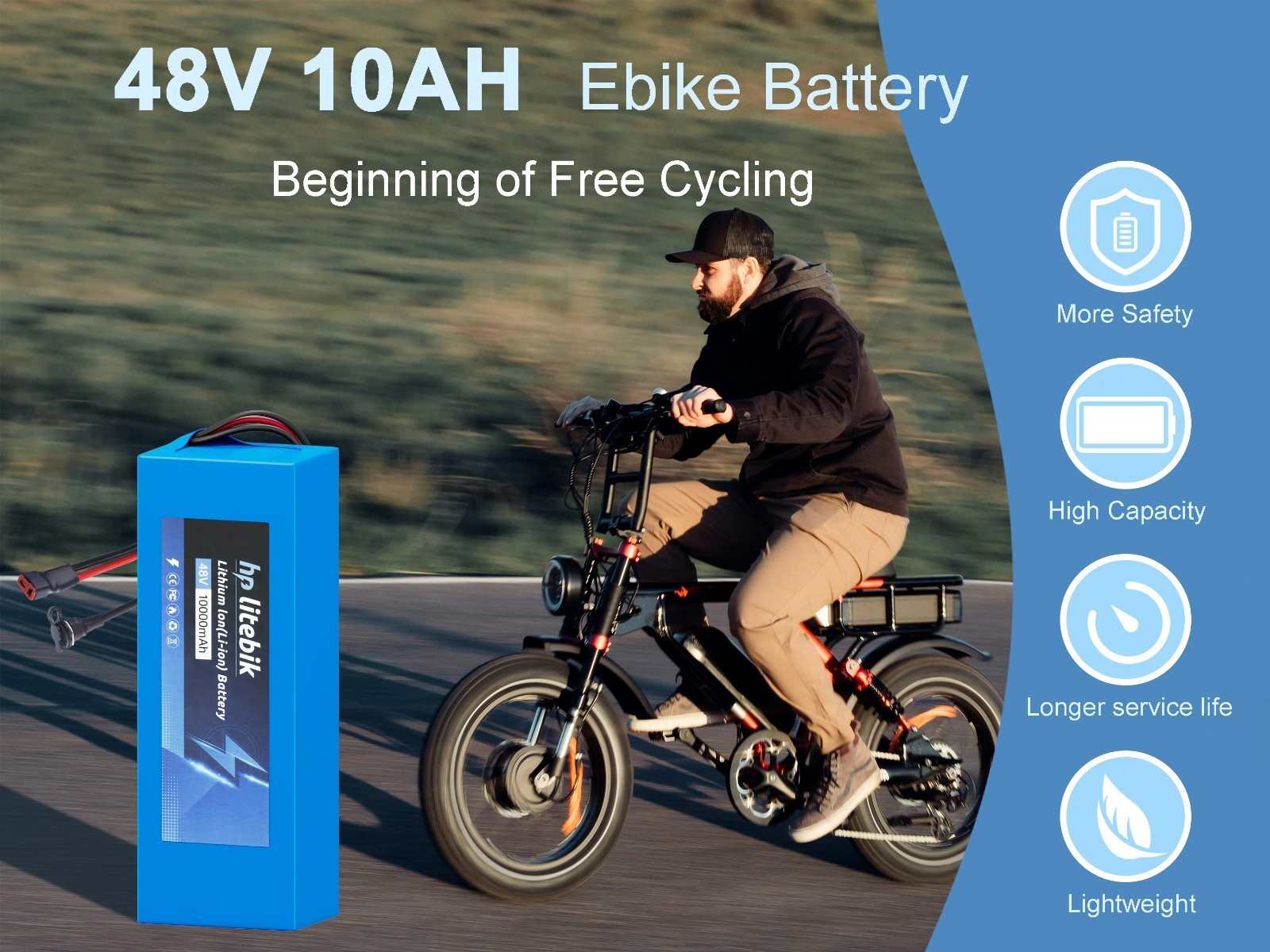 48V 10Ah Bike Lithium Battery w/ XT60 Plug 30A BMS Electric Bicycle 750W Motors
