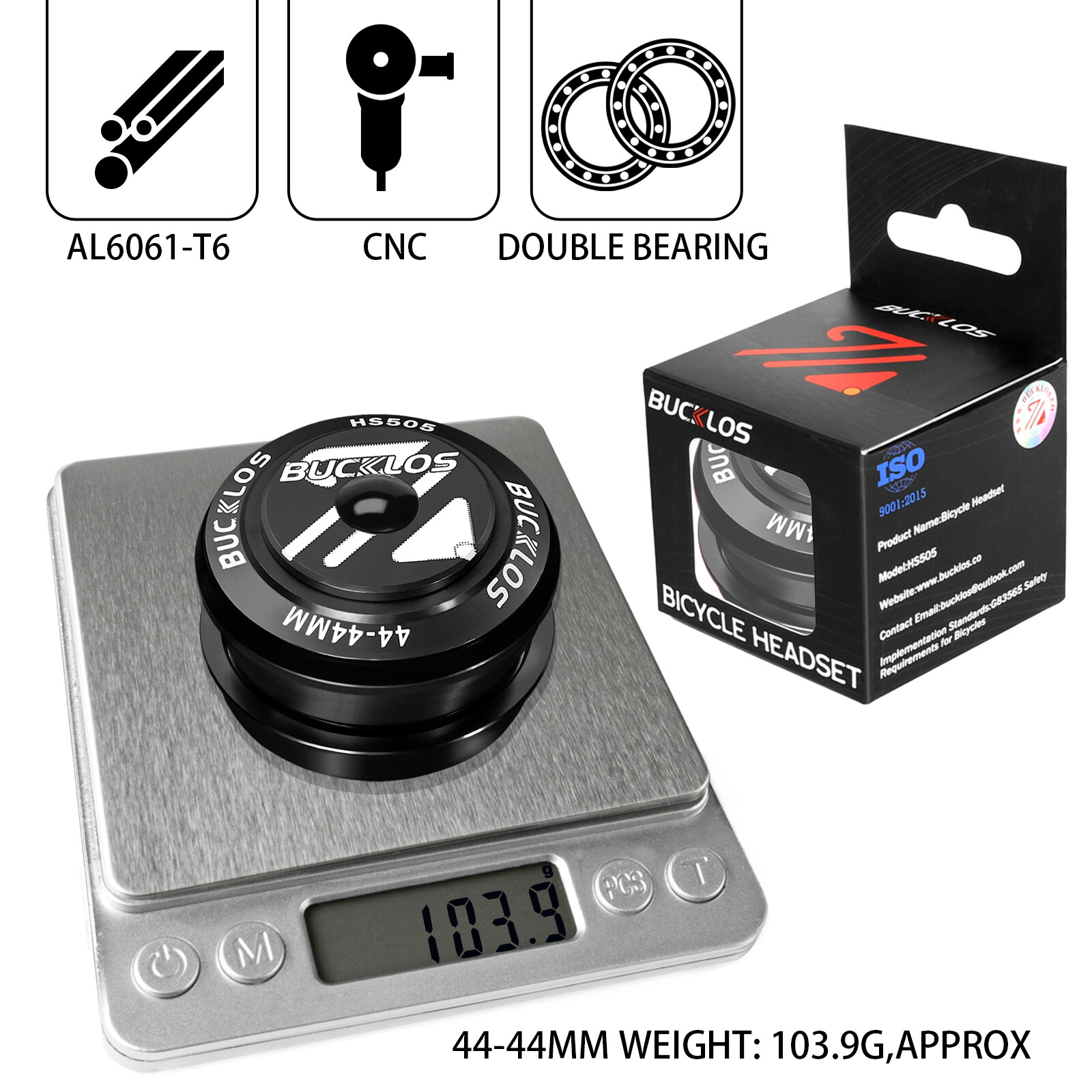 Sealed Bearing Headset 44mm Aluminum MTB BMX Bike for 1-1/8″ Straight Fork Frame