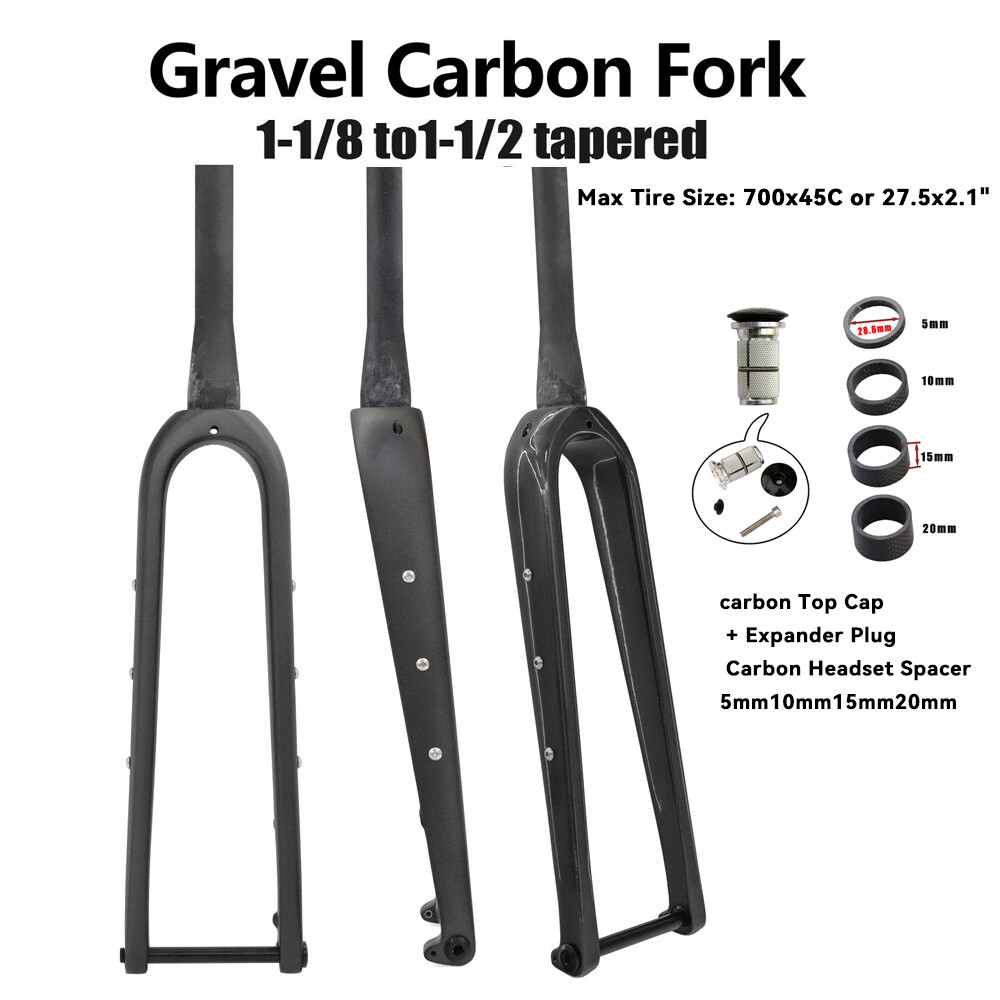 700C 45C Carbon fiber Road CX Gravel Bike 1 1/8 to1.5‘’ tapered Disc Brake Fork