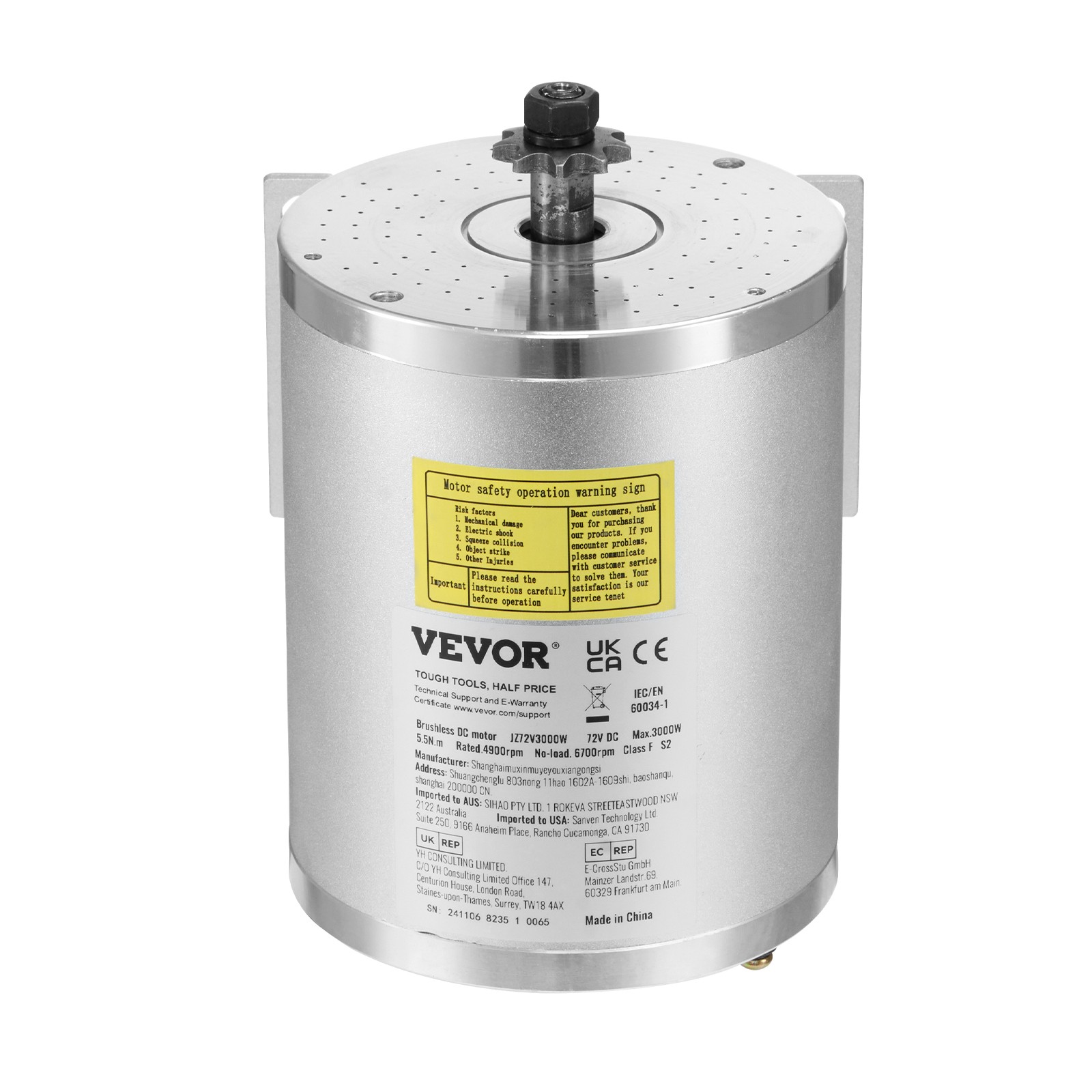 VEVOR 3000W Electric Brushless DC Motor Kit 72V 4900rpm Motor with Controller
