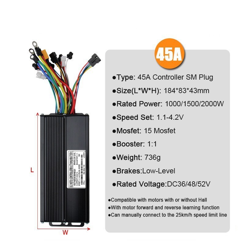 Three model Controller E-bike&E-trikes 45A 48V/52V/60V/72V 1000-2000W Sine-wave