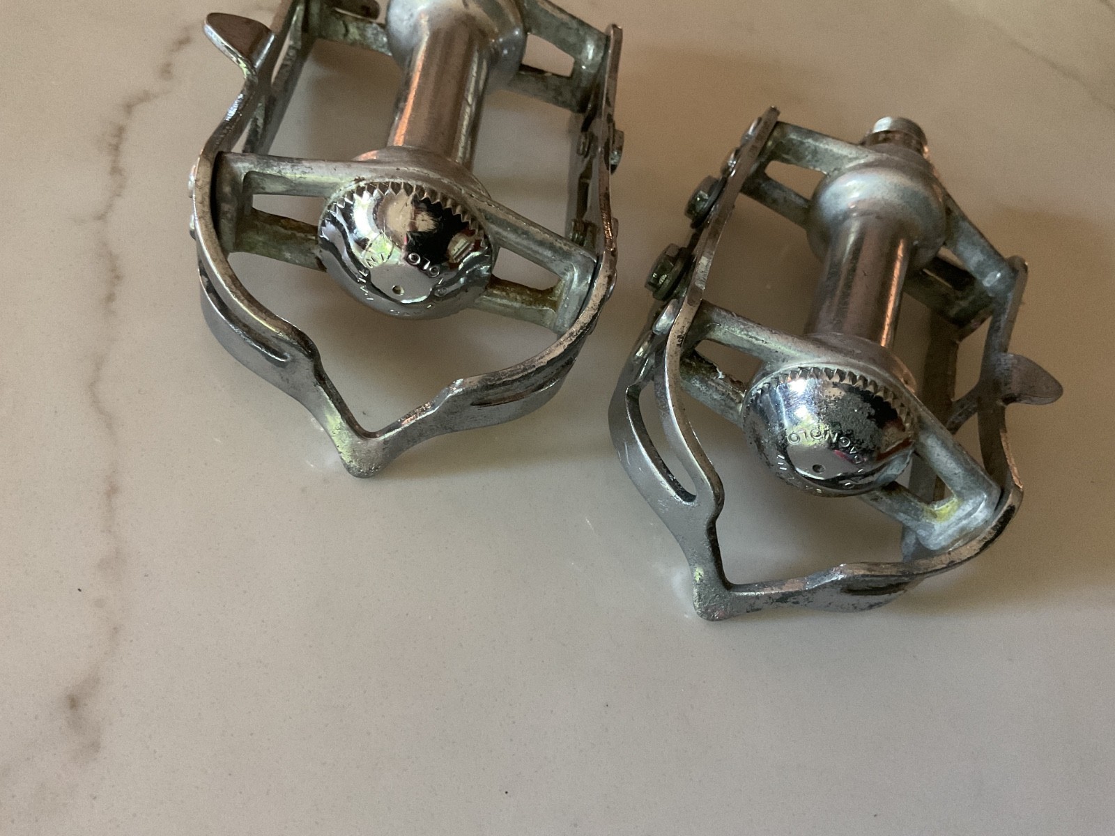 Campagnolo Record Road Pedals Chrome Steel 1980s 9/16 X 20 Patina Nice Caps