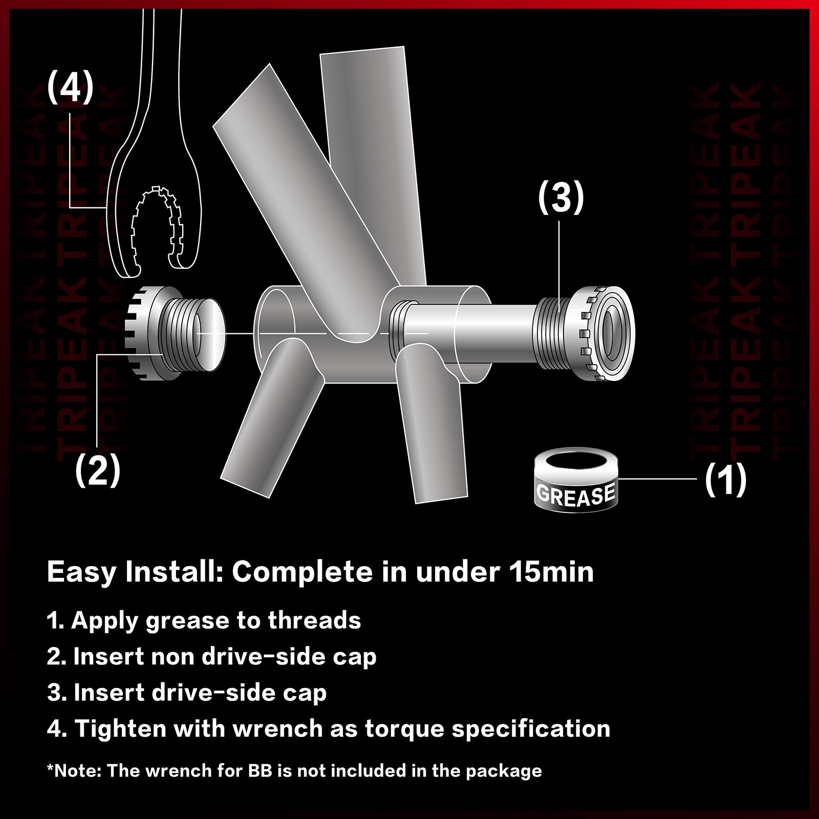 TRiPEAK Bottom Bracket BSA/ITA/C60/CR1/T47, with Ceramic Bearings for 24mm Sh…