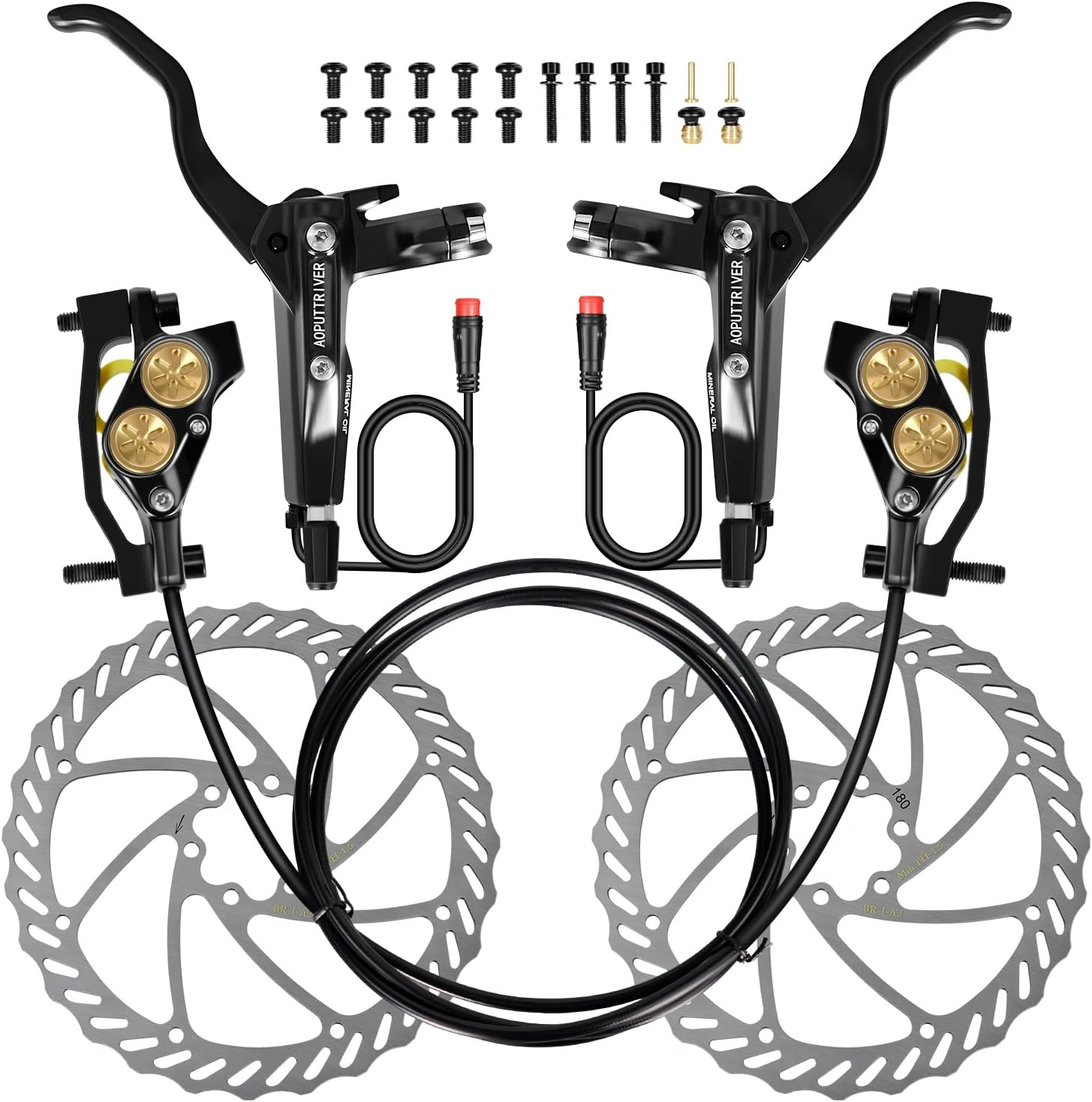 4-Piston E-Bike Hydraulic Disc Brake Set, 610NM Force, 180mm Rotors