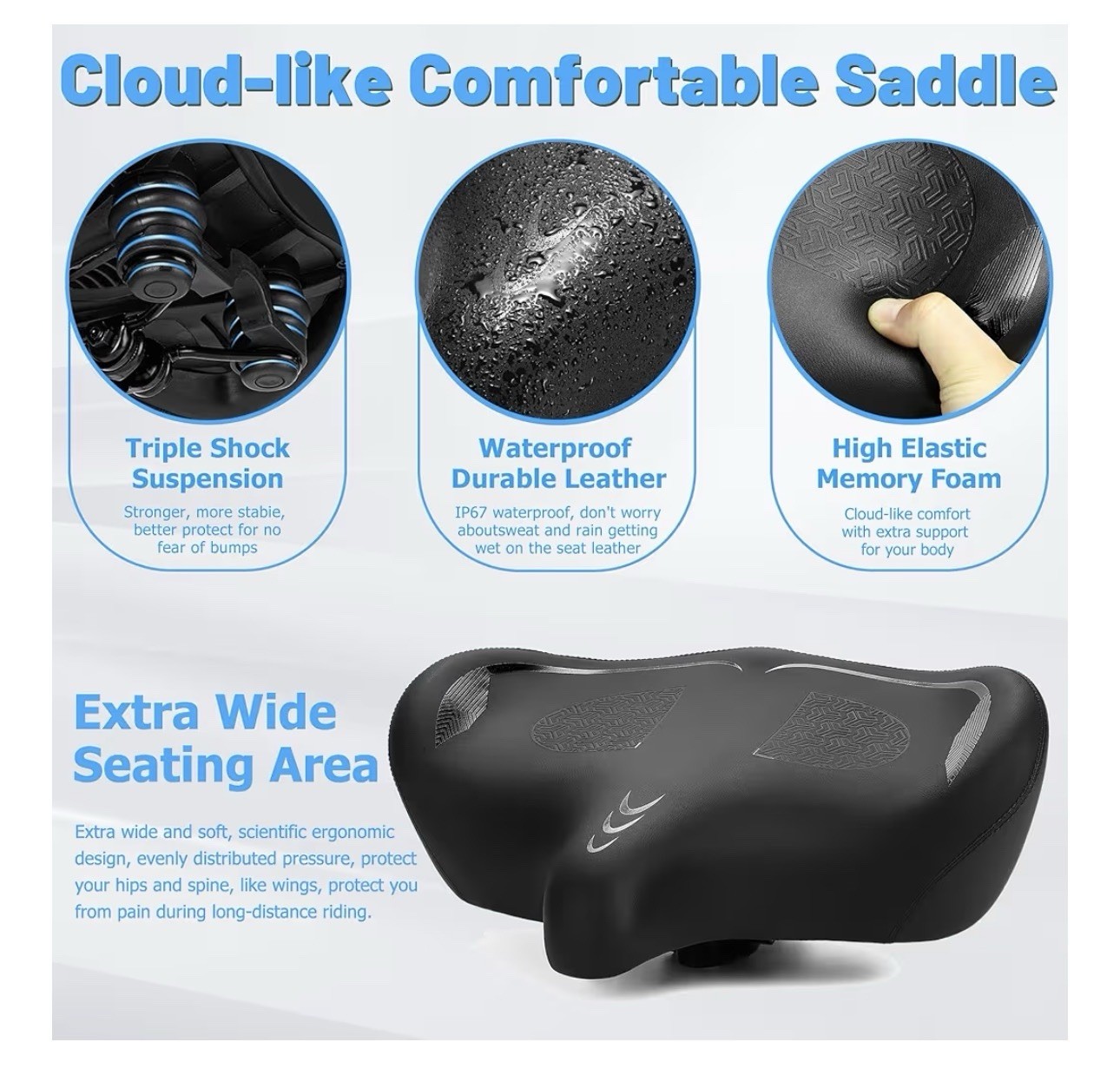 CDYWD Oversized Bike Seat for Men & Women Comfortable Wing Padded