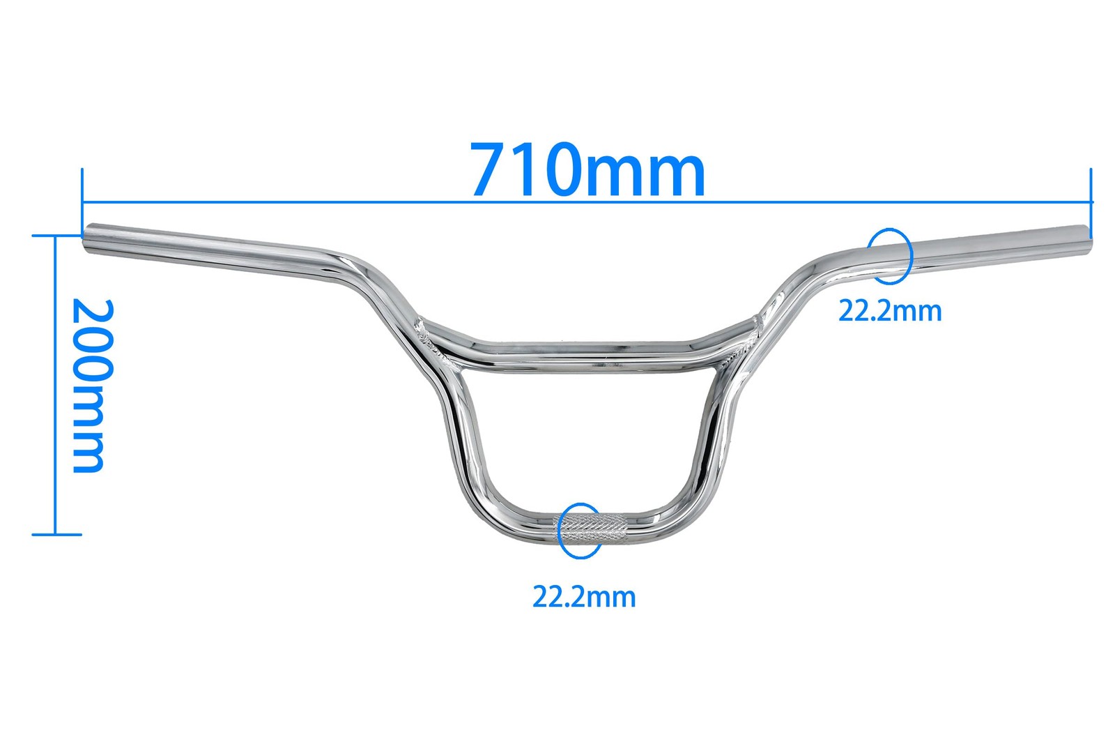 BMX Steel Handlebar, 710mm Length, 22.2mm Clamp Size, Black and Chrome (Chrome)