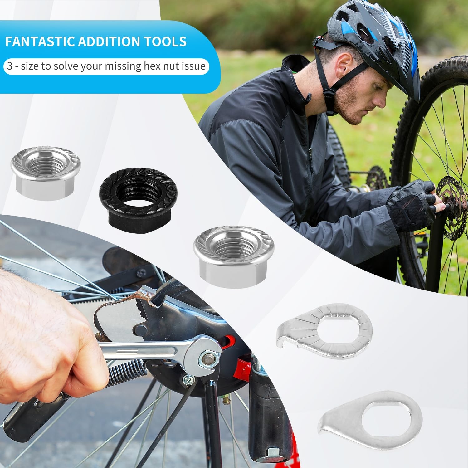 12PCS Bicycle Axle Nuts and Safety Washers, 3 Size M8 M9.5 M10 Bike Wheel Nut…