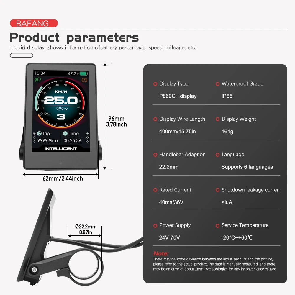 Electric Bicycle LCD P860C Display E-bike Intelligent LCD Screen for Mid Motor