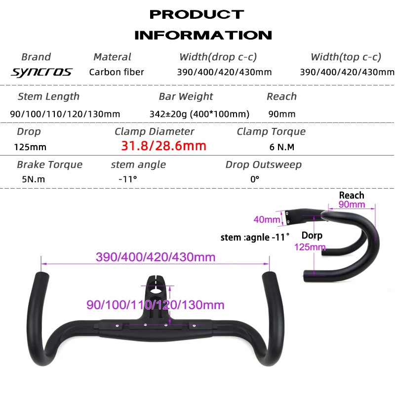 Carbon Road Bicycle Integrated Handlebar 31.8mm 28.6mm 390-430mm Drop Handelbars