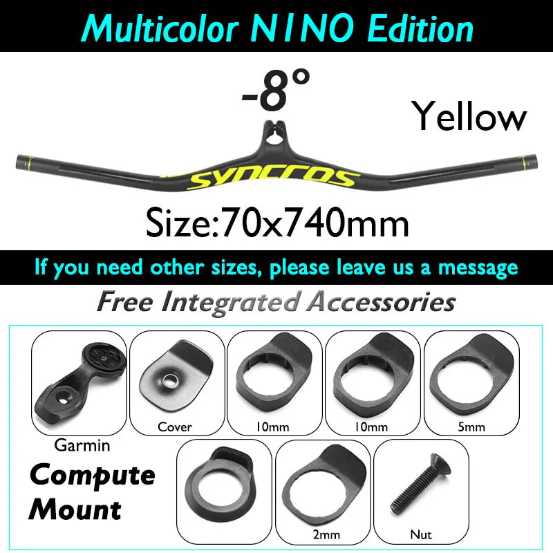 -8 -17 -25 Degree Carbon Fiber Mountain Bike Integrated Handlebar 70*740mm