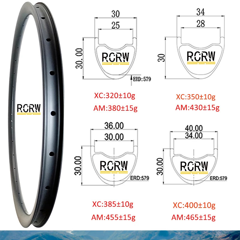 29er MTB XC AM Bicycle 30/34/36/40X30mm Carbon Rim 30/34/36/40mm Wide UD Ring