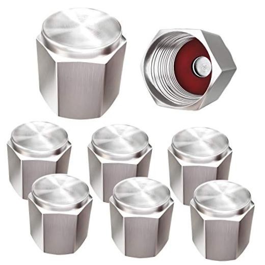 Brass (8 Pack) Tire Valve Caps Silver, Premium Metal Rubber Seal Tire Valve