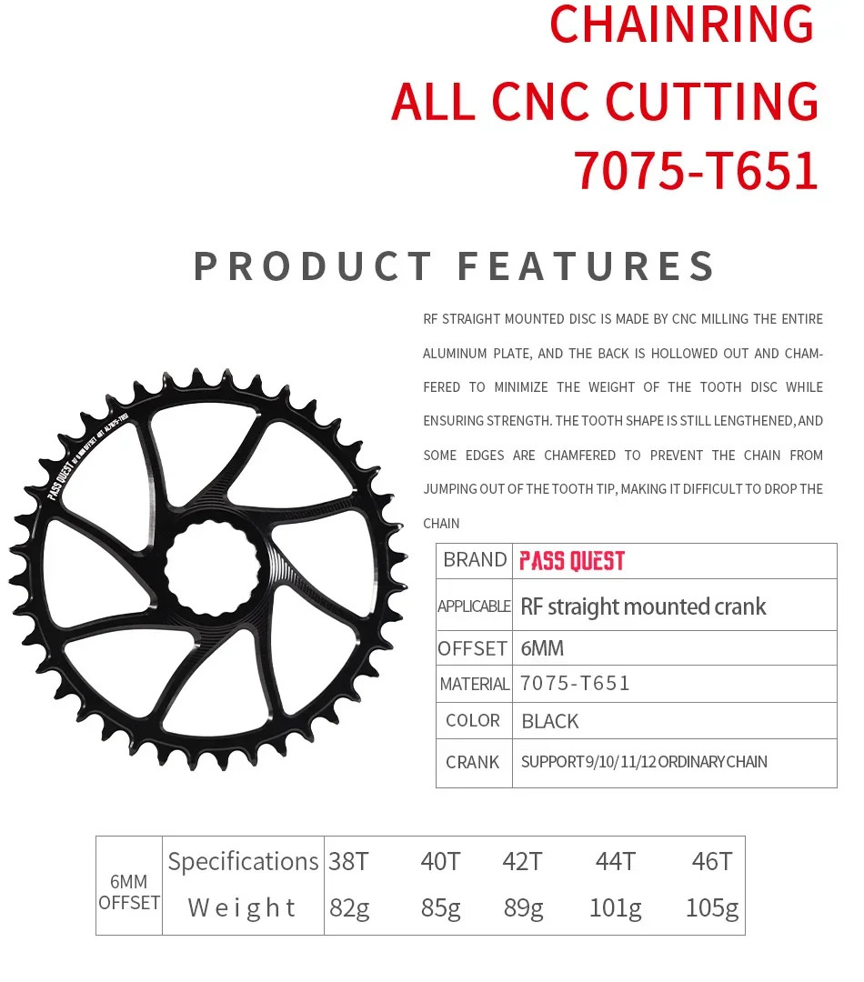 6mm Offset Narrow Wide Chainrings for Straight Mounted Crank 9/10/11/12 Speed
