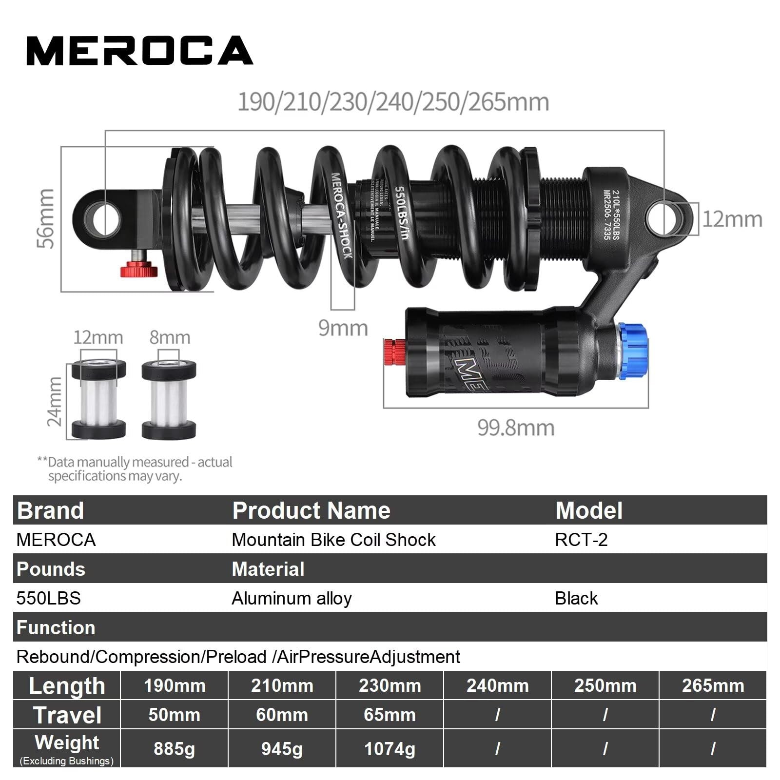 Meroca Adjustable Air Spring Coil Over Shock Absorber For Mountain Bikes