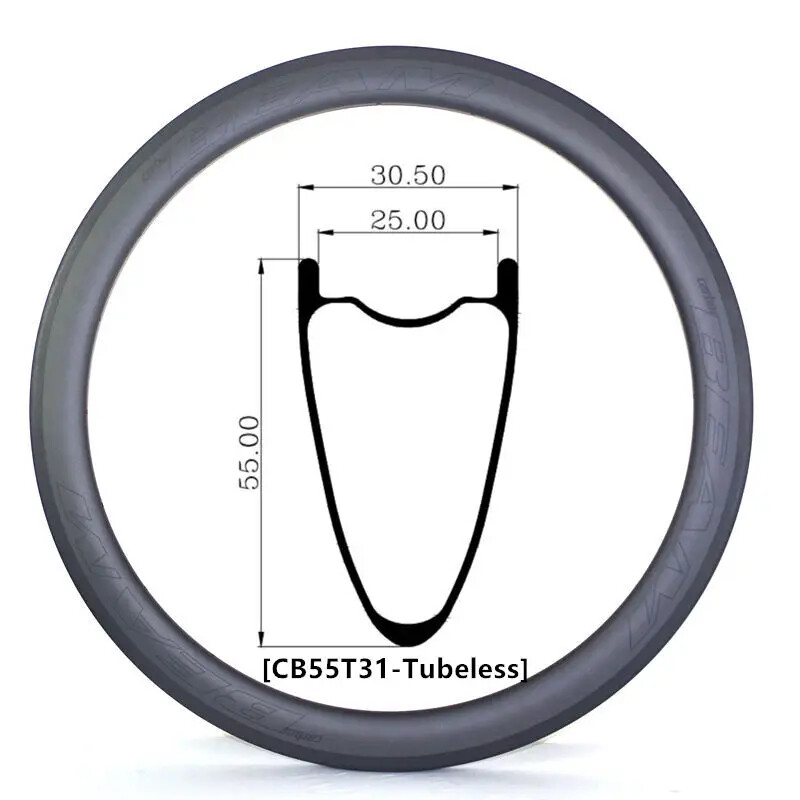 700C 55*31mm Carbon Gravel XC Road Bicycle Rim Hookless Clincher Rings 3k/12k/UD