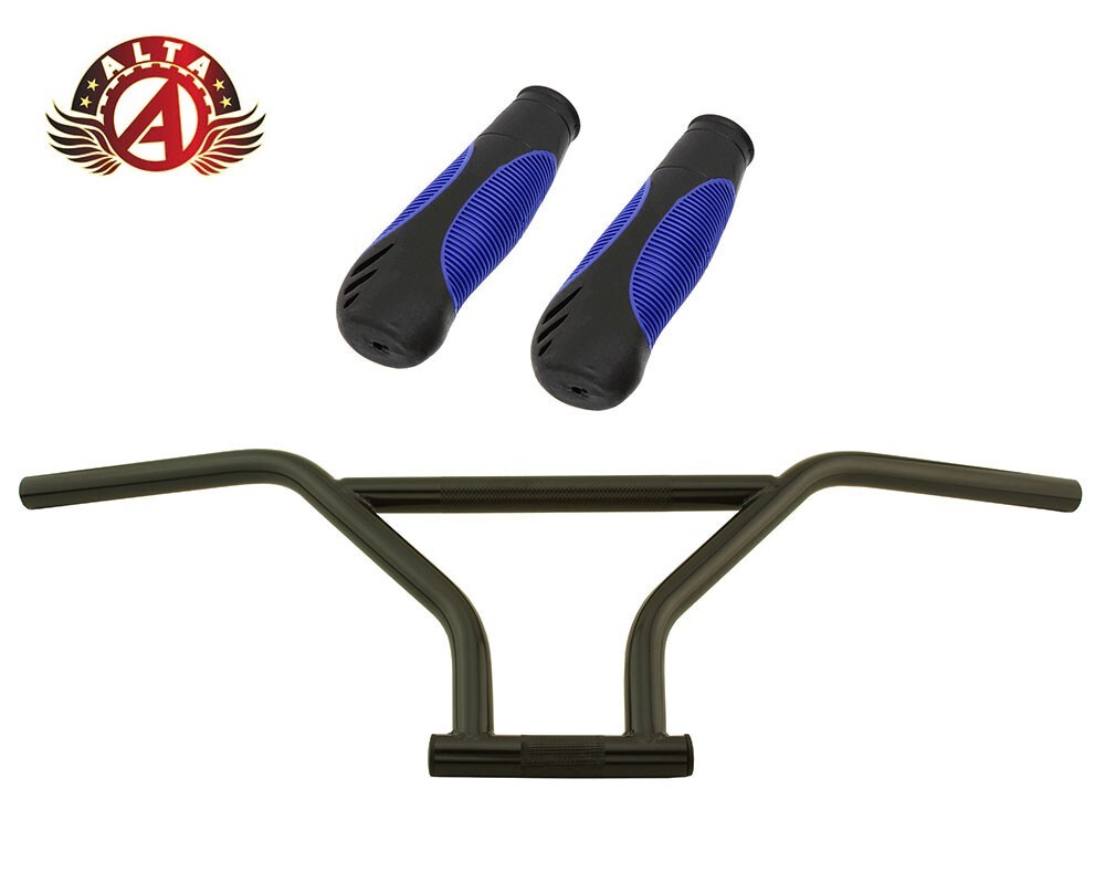 ALTA 4-Piece BMX Handlebar Old School Black W/ 135MM SPORTY ERGONOMIC GRIPS.