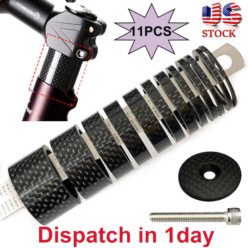 11Pcs/Set Carbon Fiber Headset Spacers Fork Stem Washer 1-1/8″ Threadless Parts