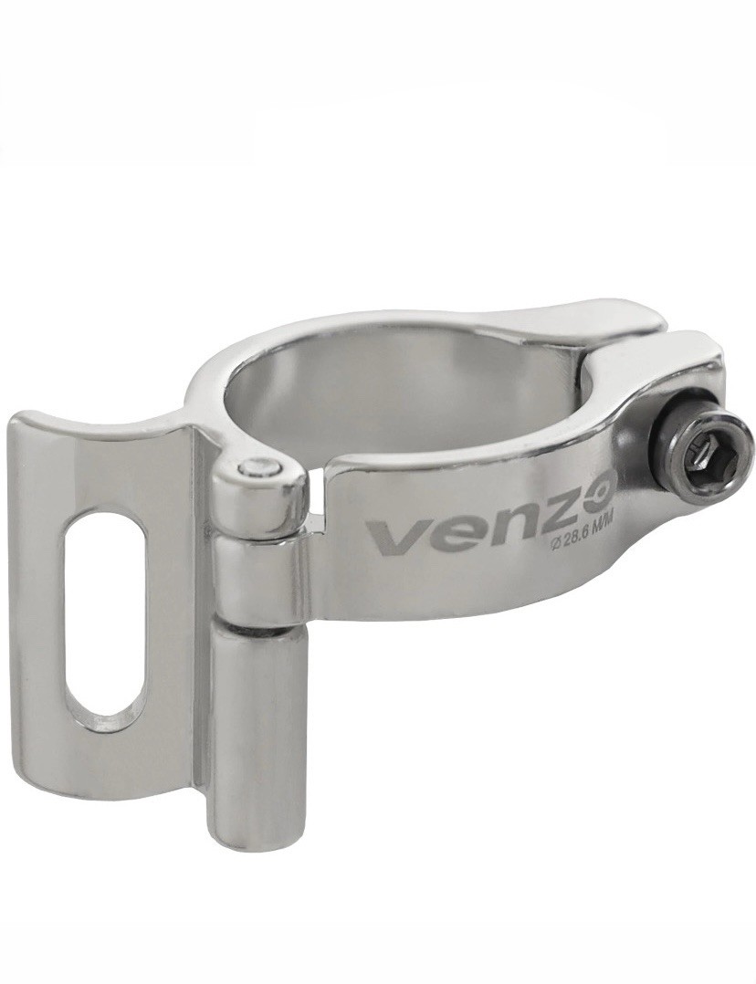 Venzo Bike Adjustable Braze on Front Derailleur Adapter Clamp Silver 28.6m Clamp