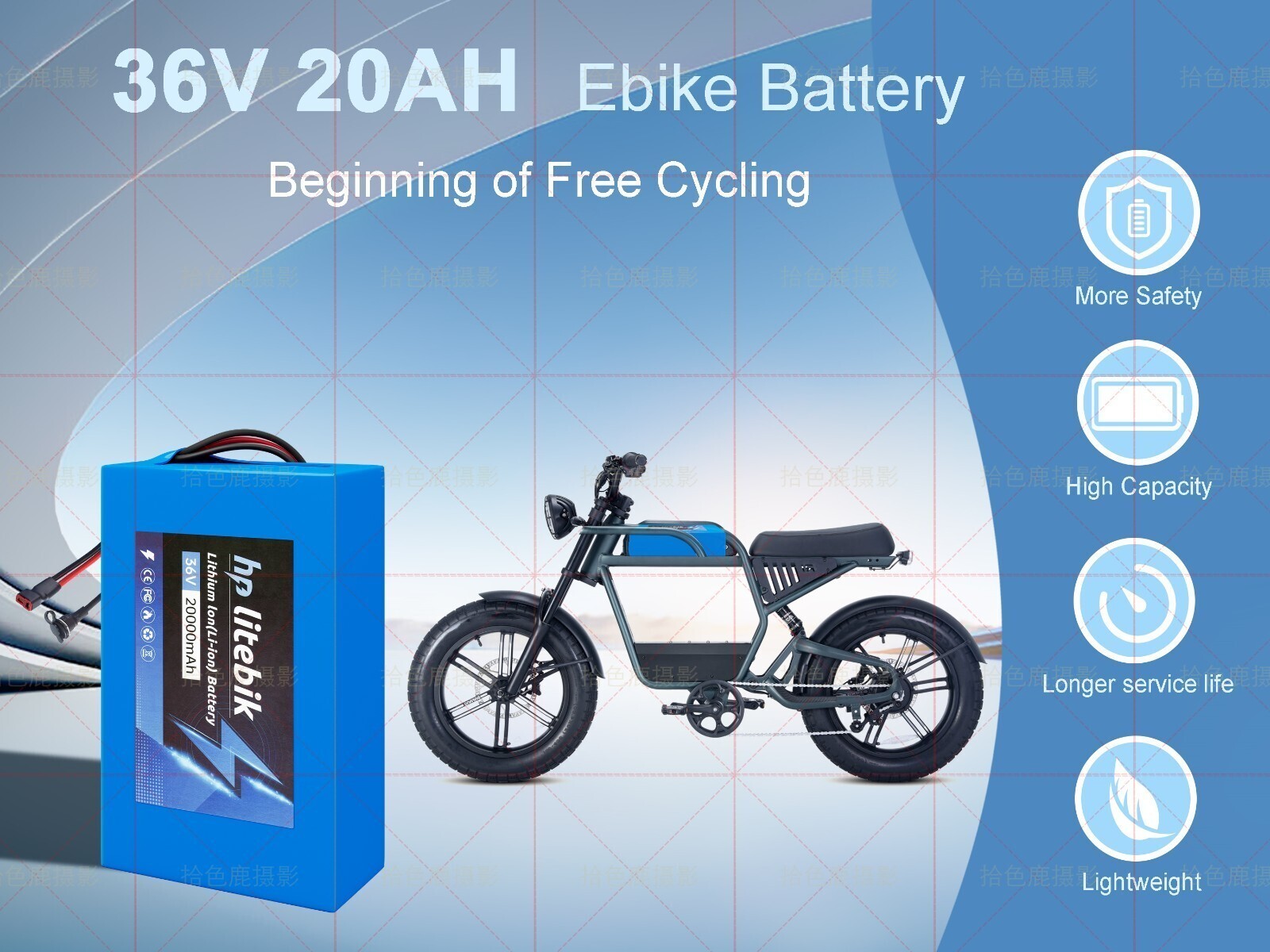 36V 20Ah LiFePo4 Ebike Battery Pack for 36V Electric Bike Bicycle Scooter Motor